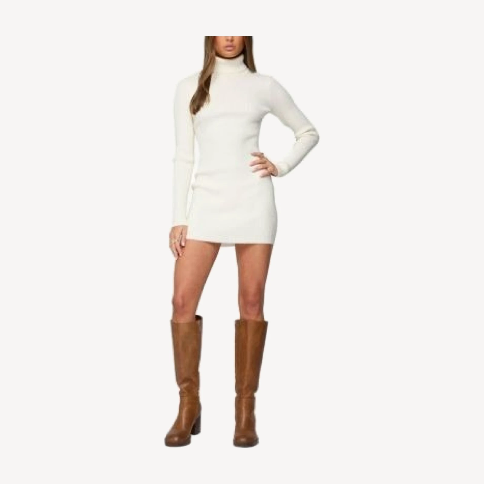 Edikted Turtle Neck Ribbed Knit Mini Dress