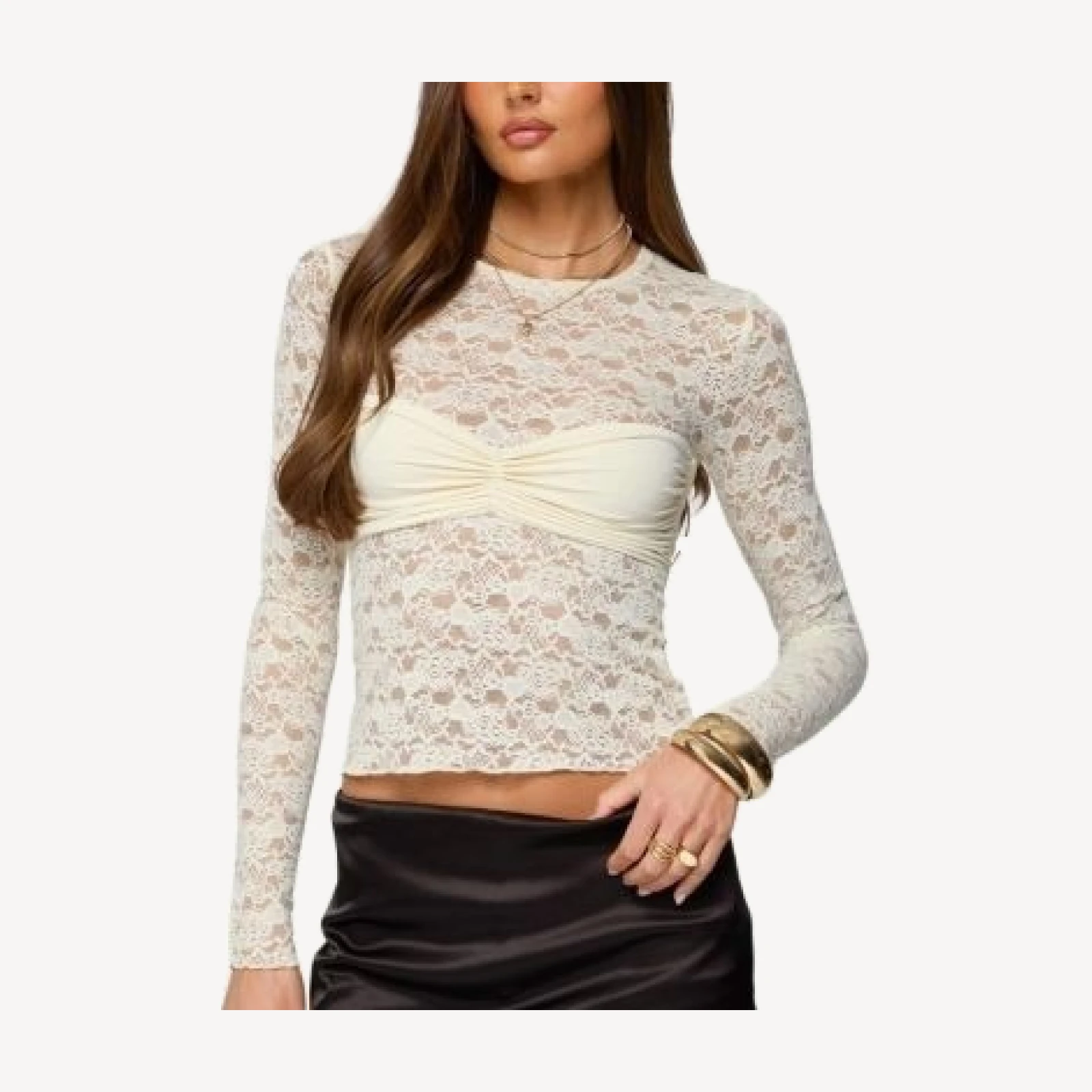 Edikted Rosette Bandeau Sheer Lace Top