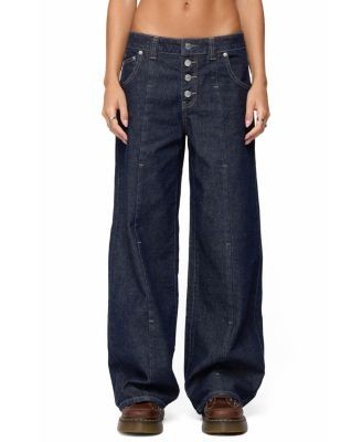 Edikted Polley Button Up Low Rise Baggy Jeans