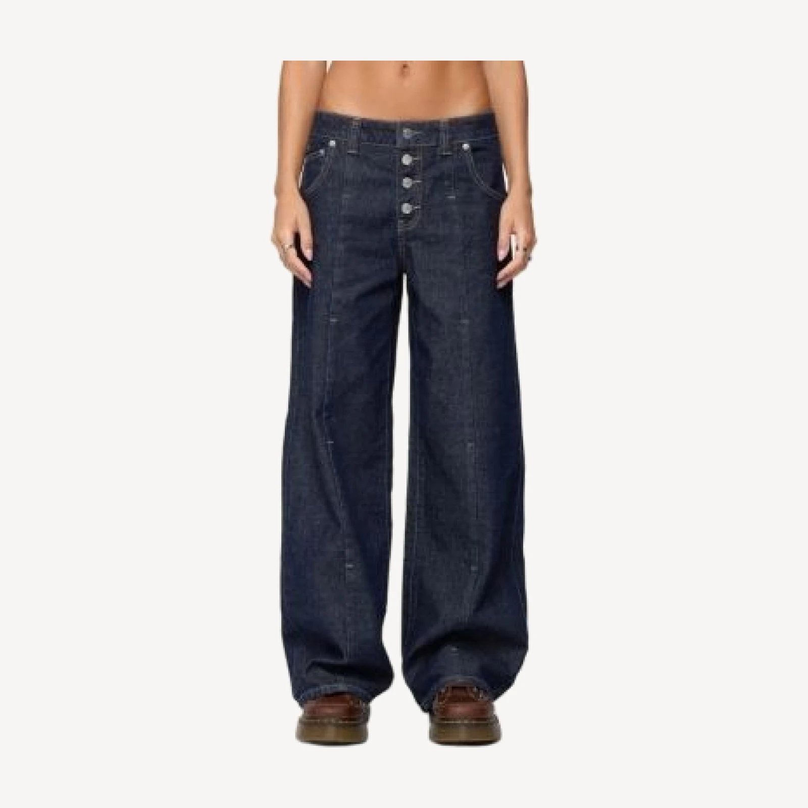 Edikted Polley Button Up Low Rise Baggy Jeans