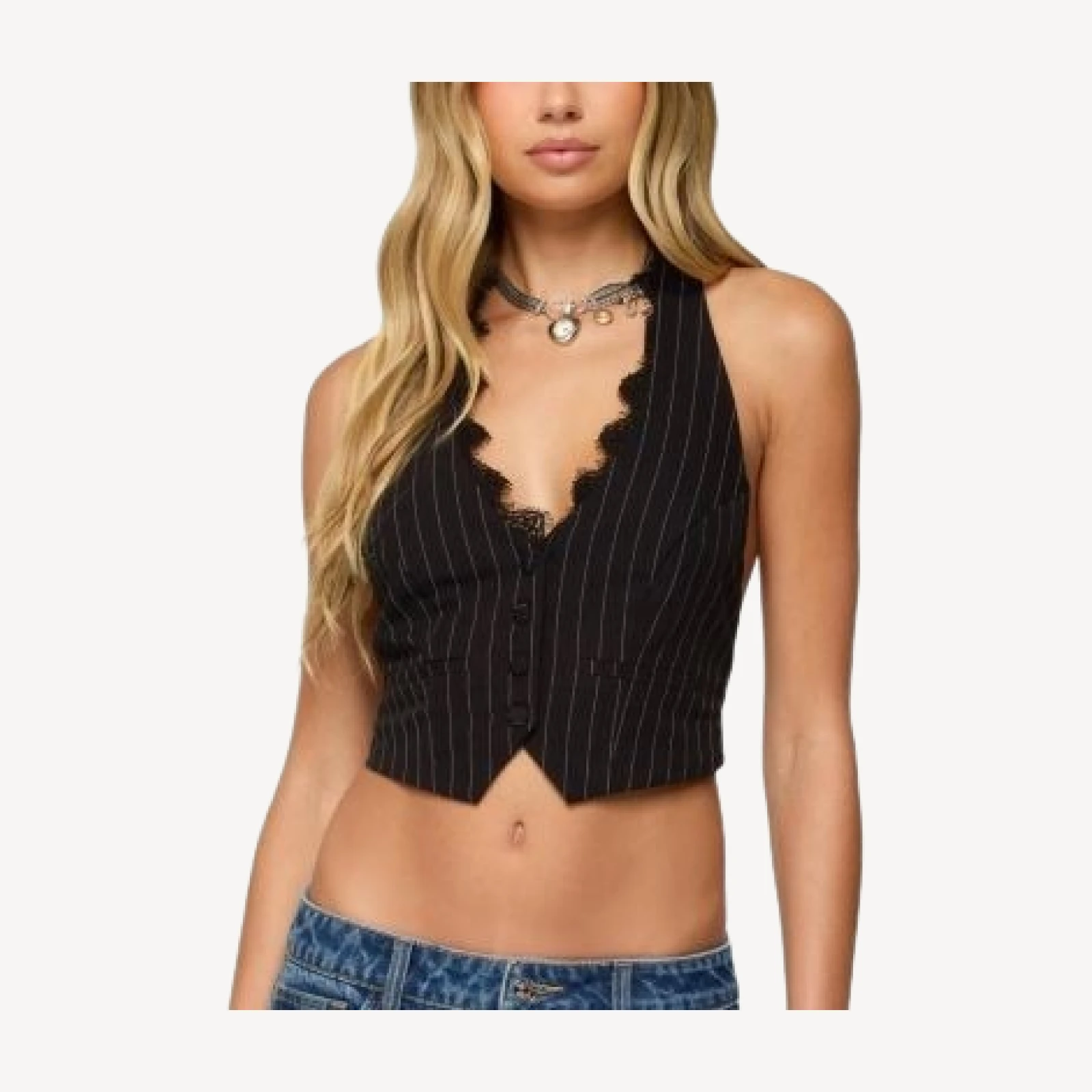 Edikted Devon Lacey Pinstripe Halter Top
