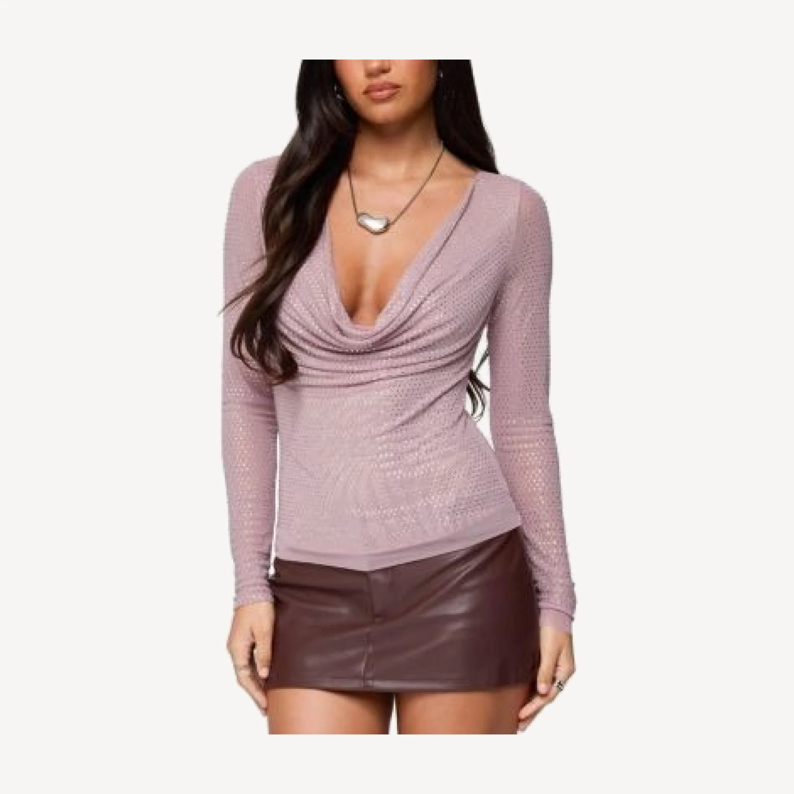 Edikted Marena Rhinestone Cowl Neck Top
