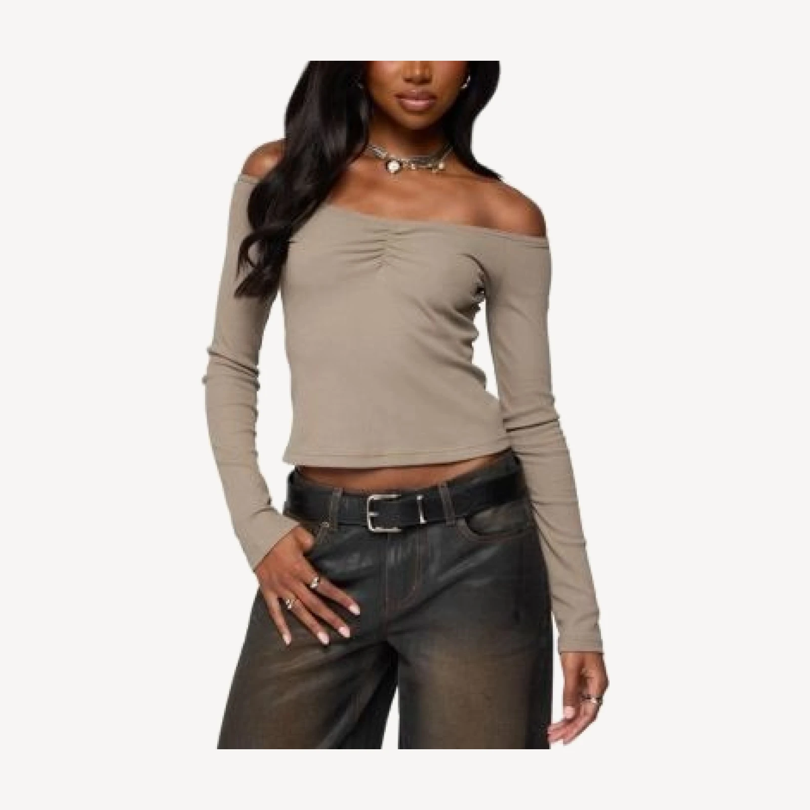 Edikted Cambria Ribbed Off Shoulder Top