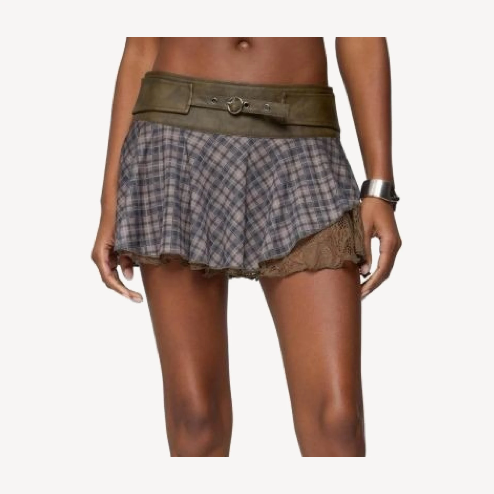 Edikted Varley Plaid & Lace Layered Mini Skort