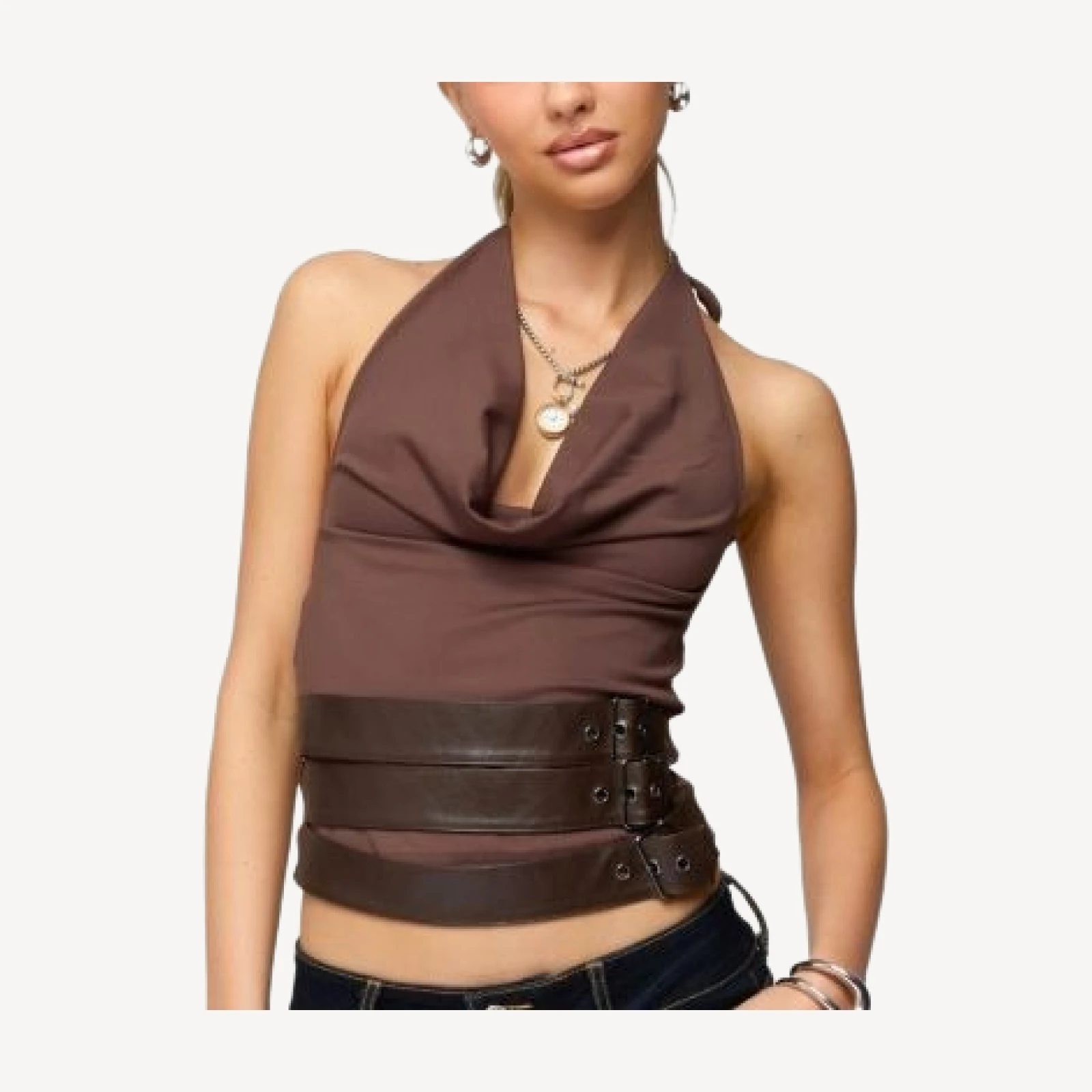 Edikted Buckle Cowl Neck Backless Top