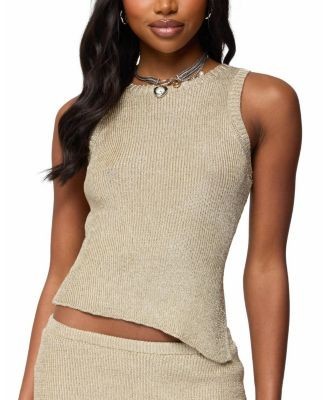 Edikted Goldy Asymmetric Metallic Knit Top