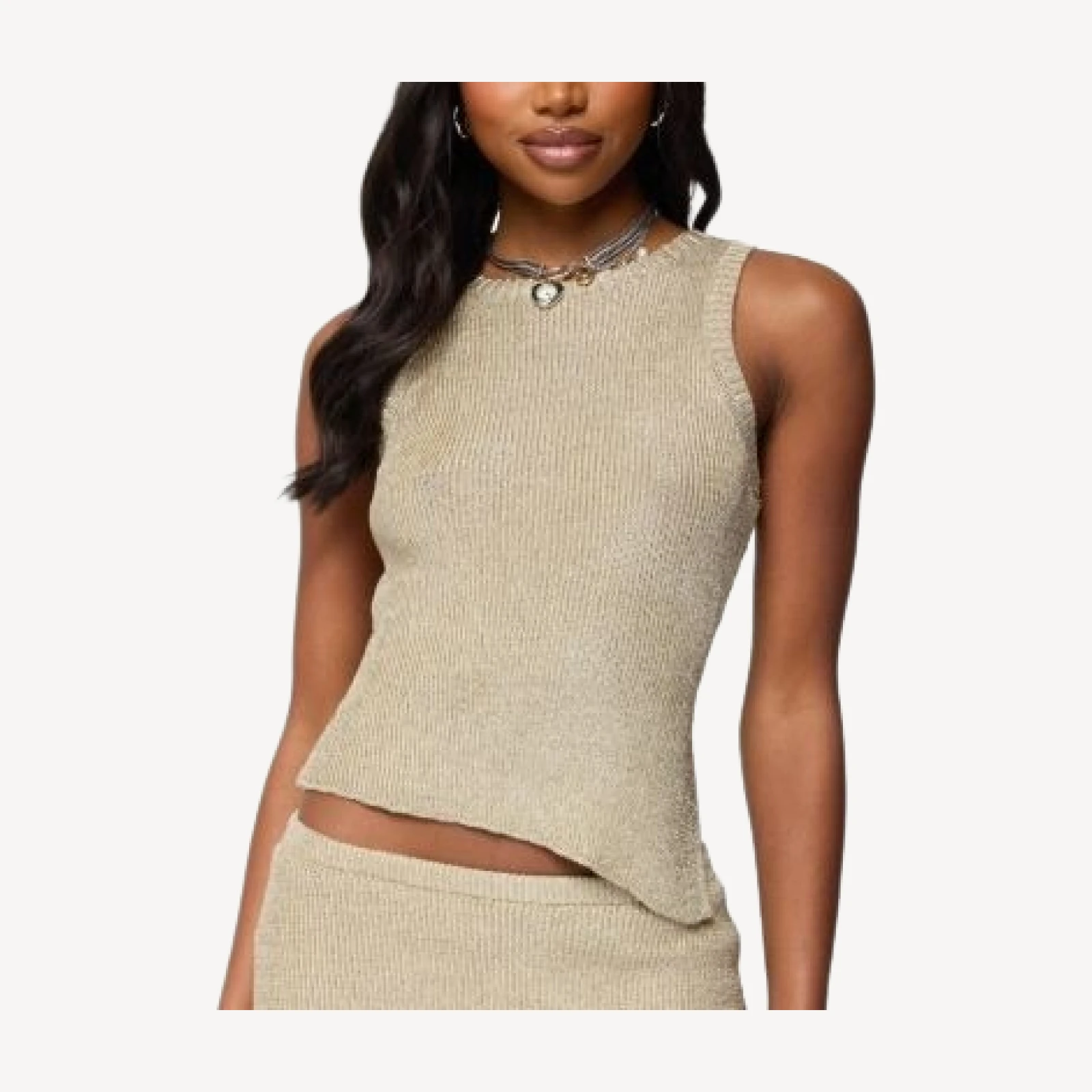 Edikted Goldy Asymmetric Metallic Knit Top