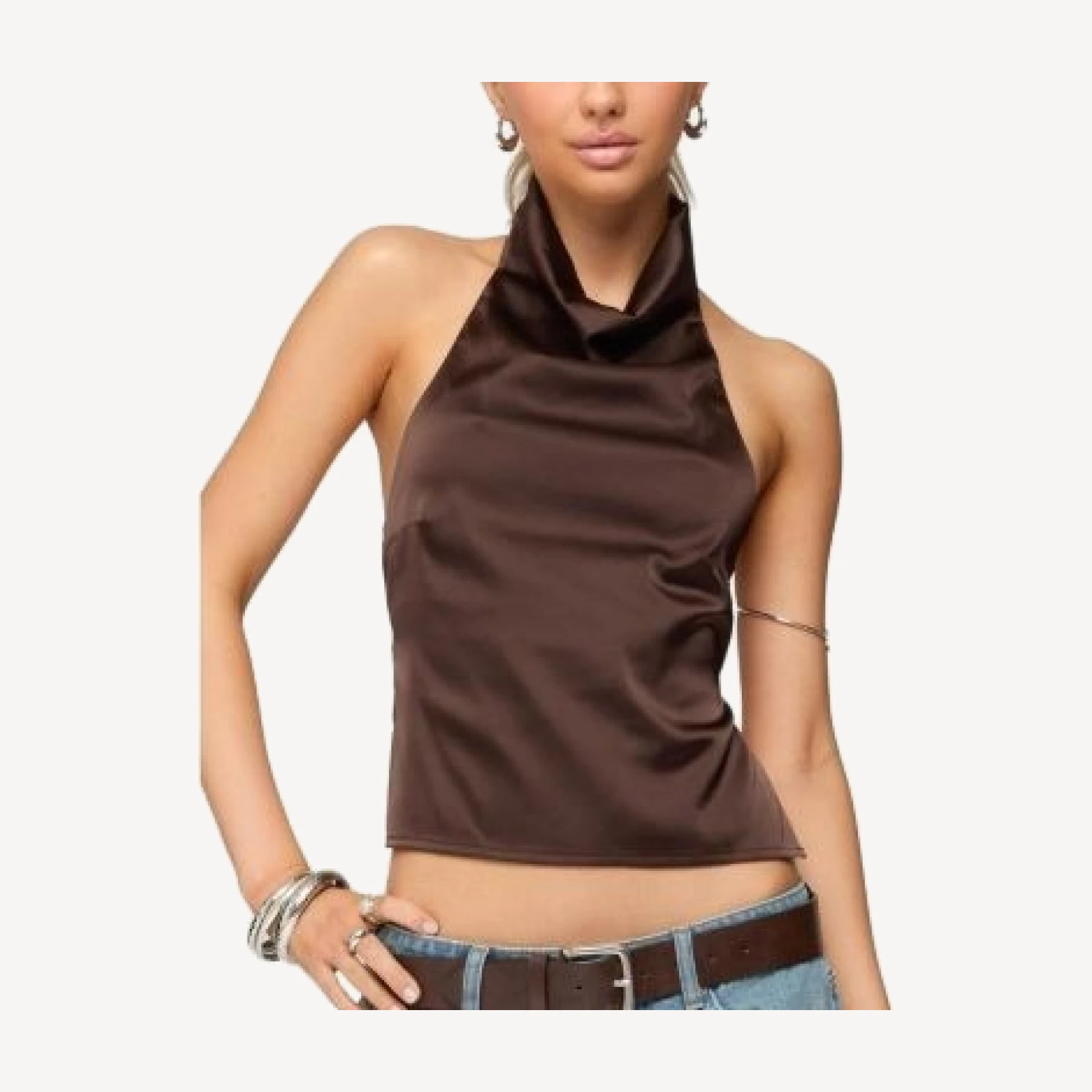 Edikted Satin Effect Backless Cowl Neck Top
