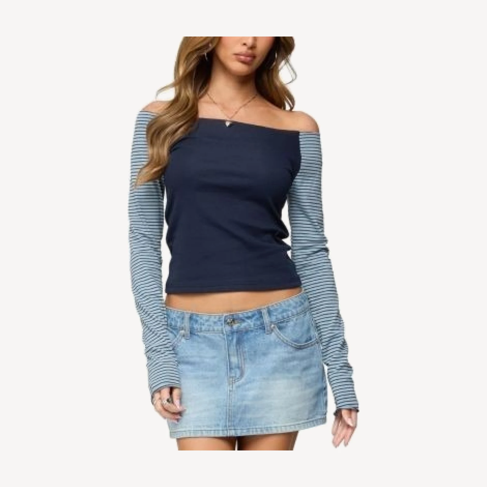 Edikted Rion Contrast Striped Off Shoulder Top