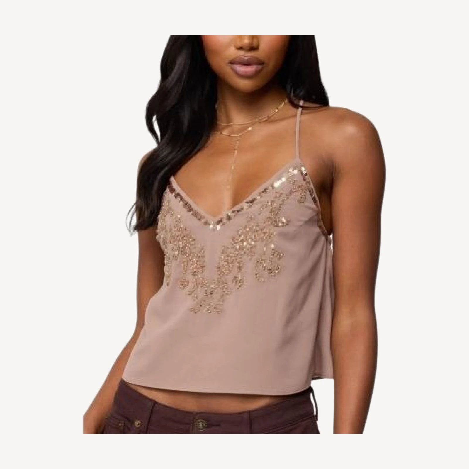 Edikted Sorina Embellished V Neck Top