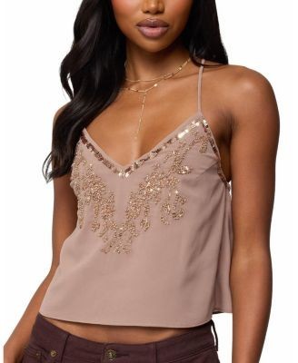 Edikted Sorina Embellished V Neck Top