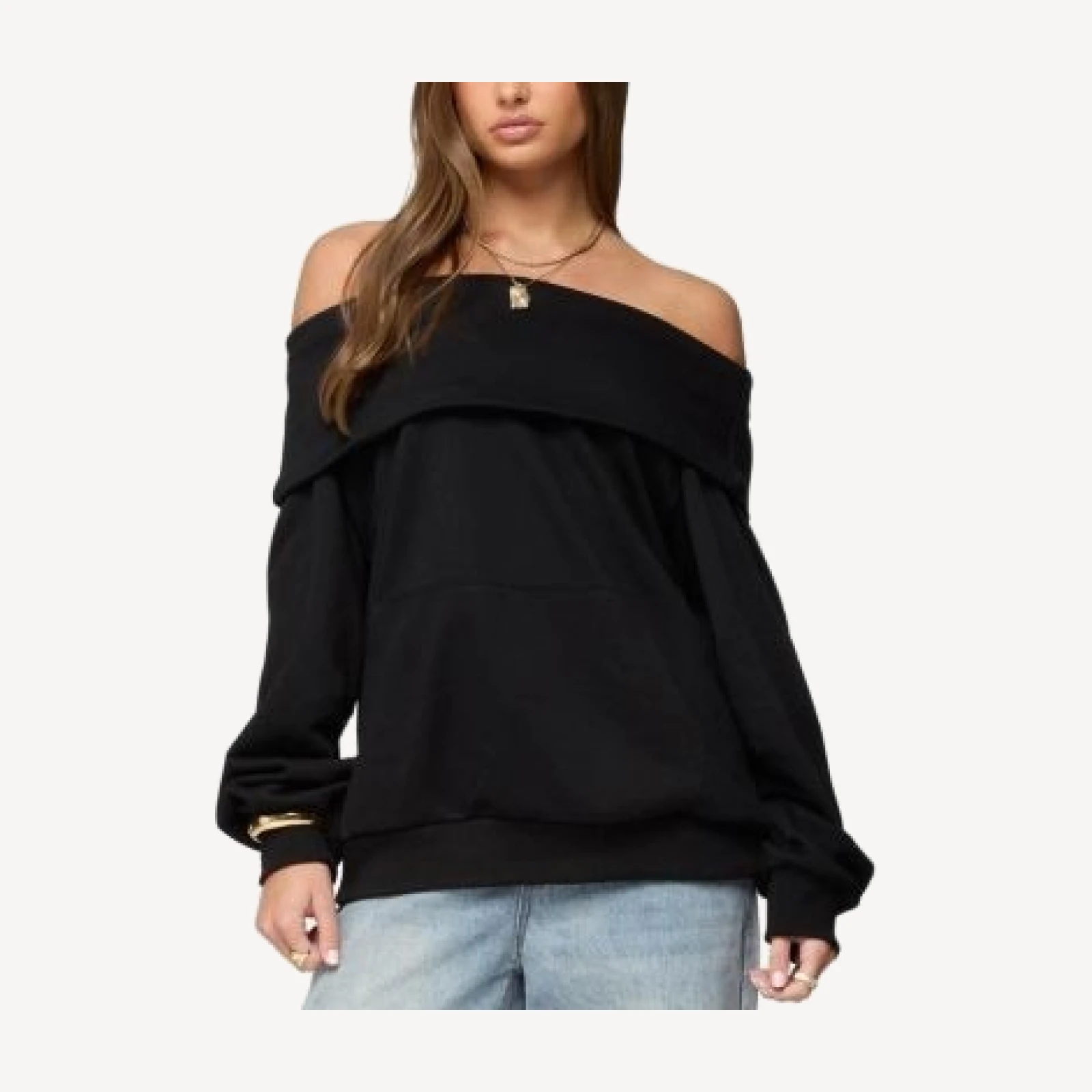 Edikted Ashlee Oversized Foldover Sweatshirt