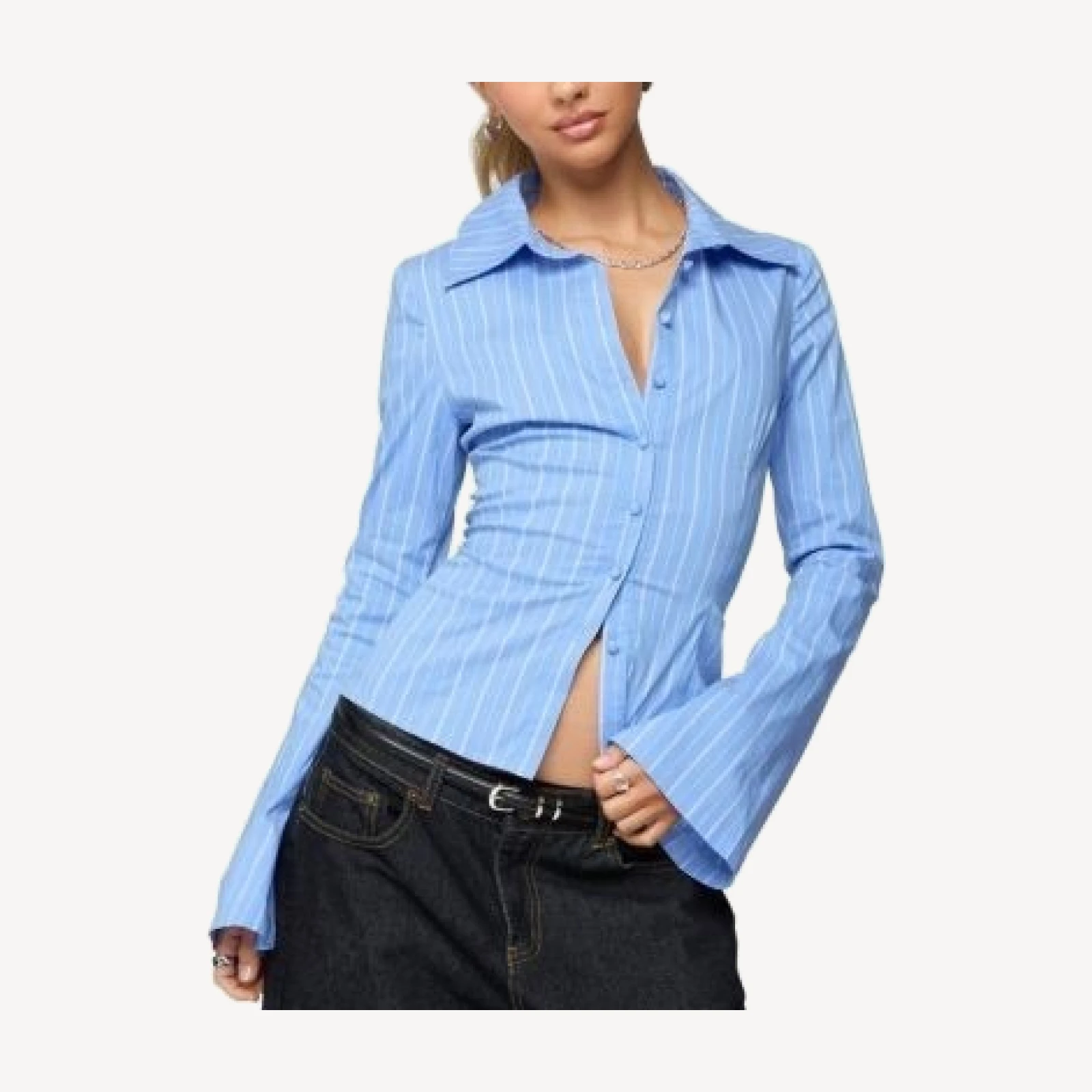 Edikted Pinstripe Tailored Button Up Shirt
