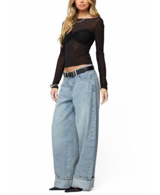 Edikted Kella Extra Oversized Low Rise Dark Rinse Wash Jeans