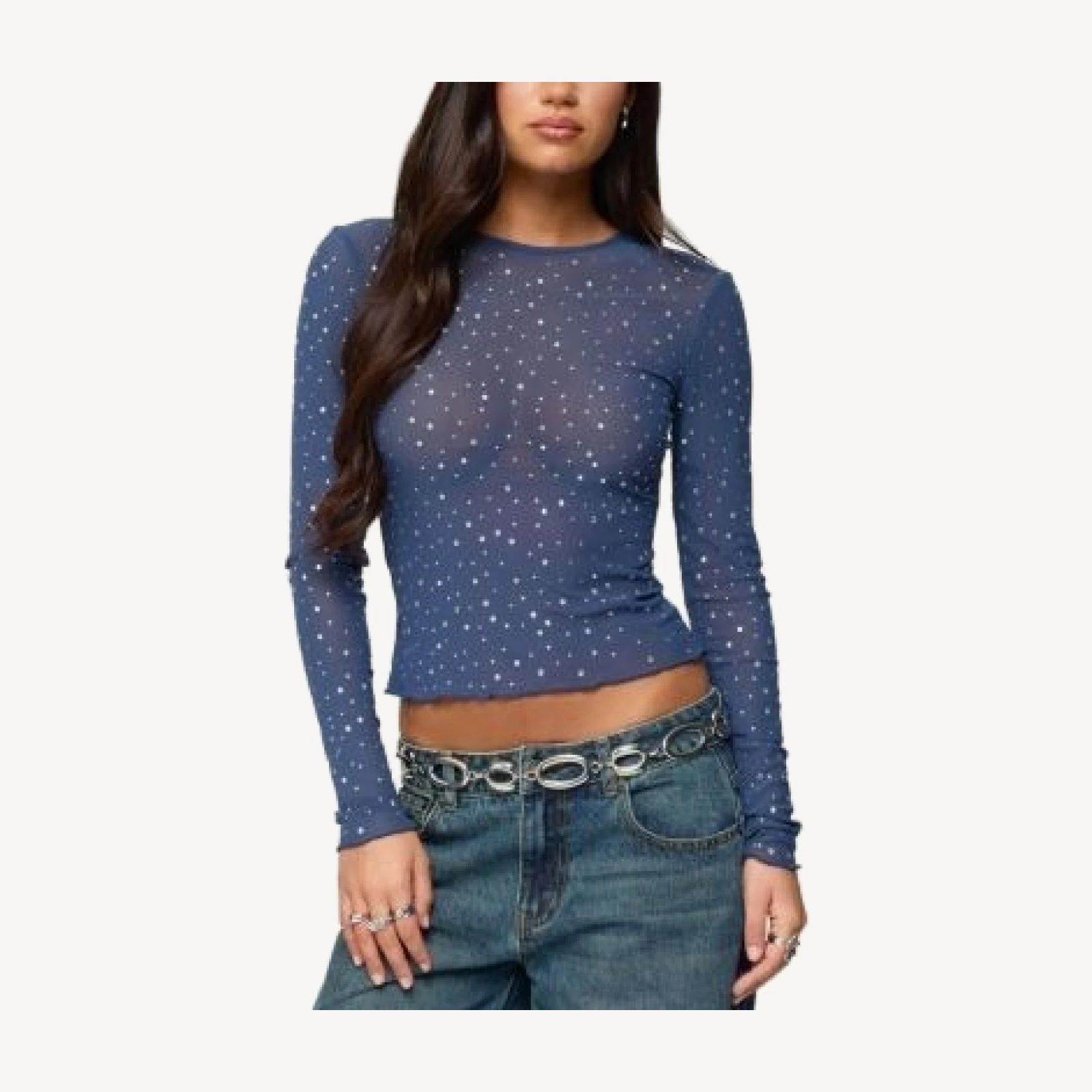 Edikted Anari Rhinestone Mesh Top