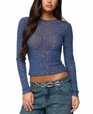 Edikted Anari Rhinestone Mesh Top
