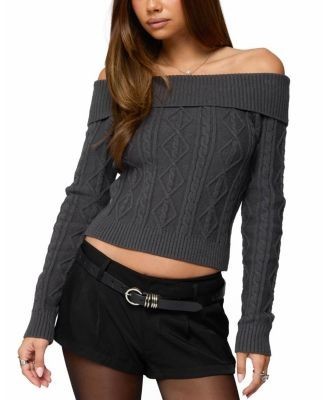Edikted Leta Off Shoulder Cable Knit Sweater