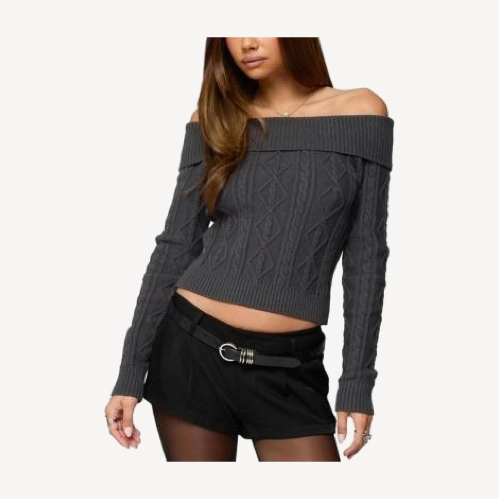 Edikted Leta Off Shoulder Cable Knit Sweater