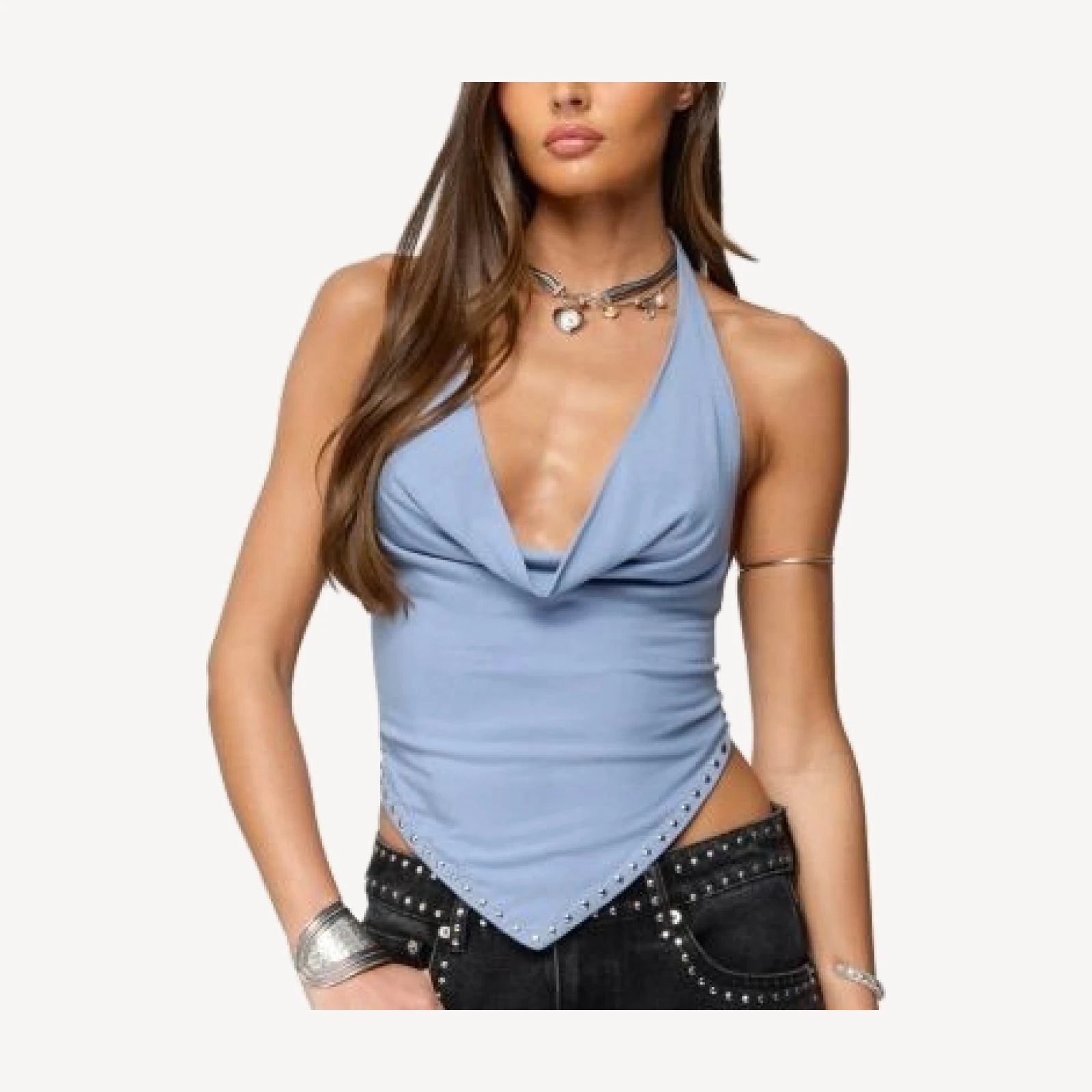 Edikted Zenya Backless Cowl Neck Halter Top