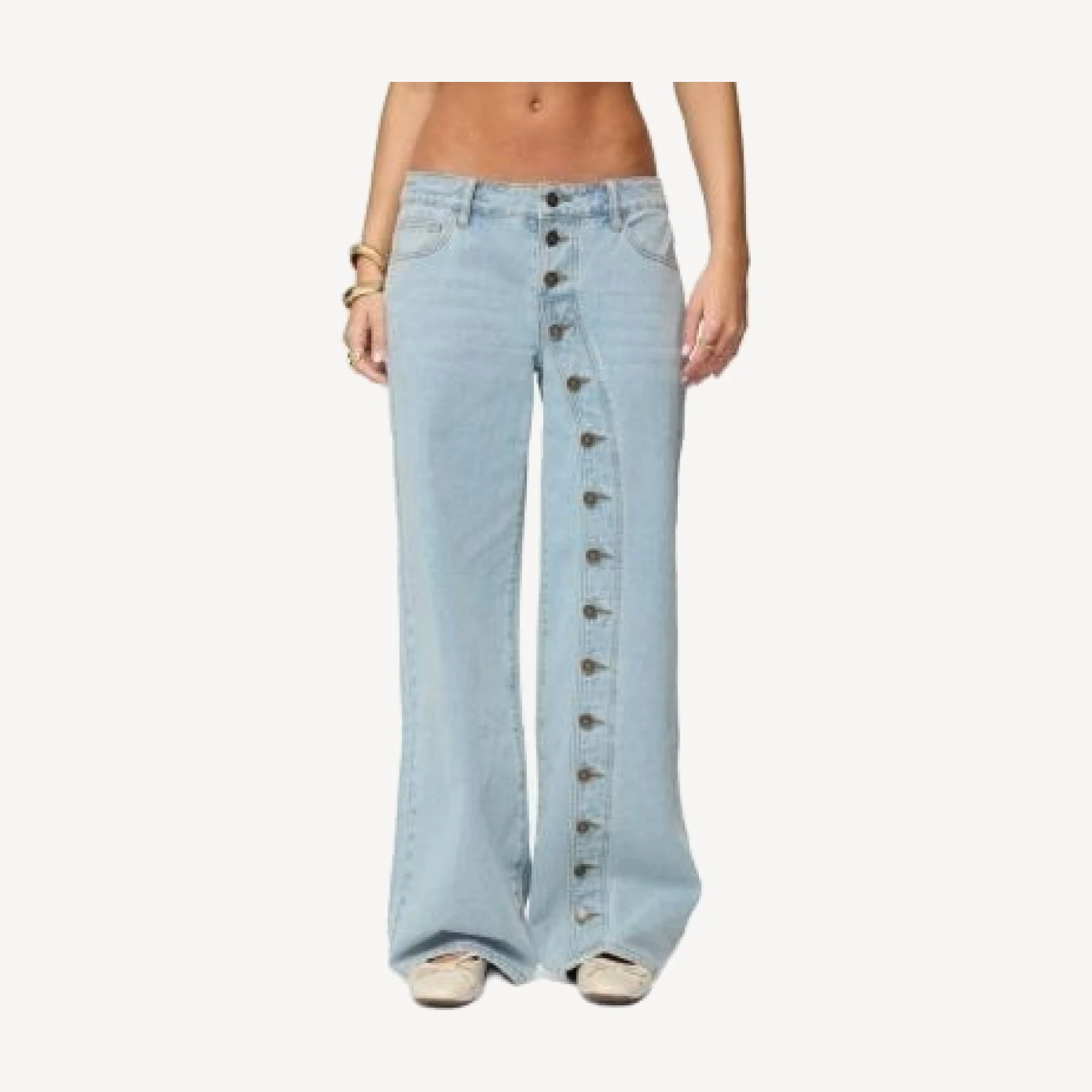 Edikted Adison Button Low Rise Baggy Jeans