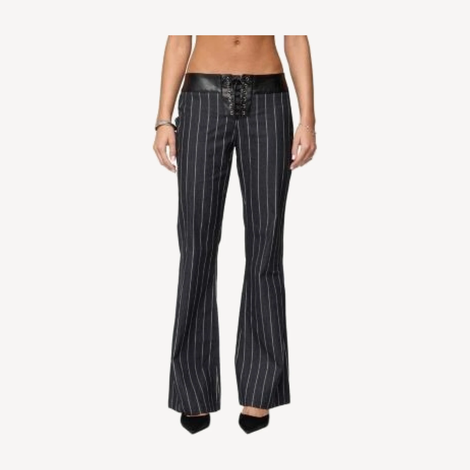 Edikted Pinstripe Low Rise Flared Jeans