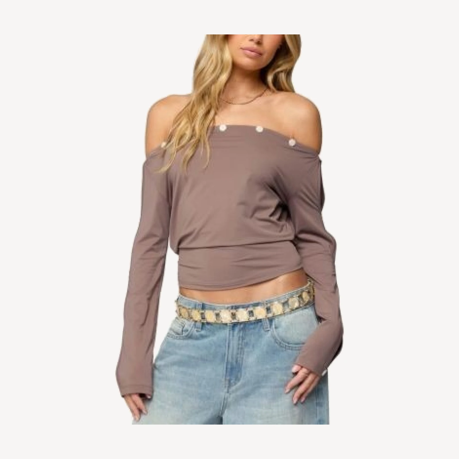 Edikted Ronee Off Shoulder Button Cutout Top
