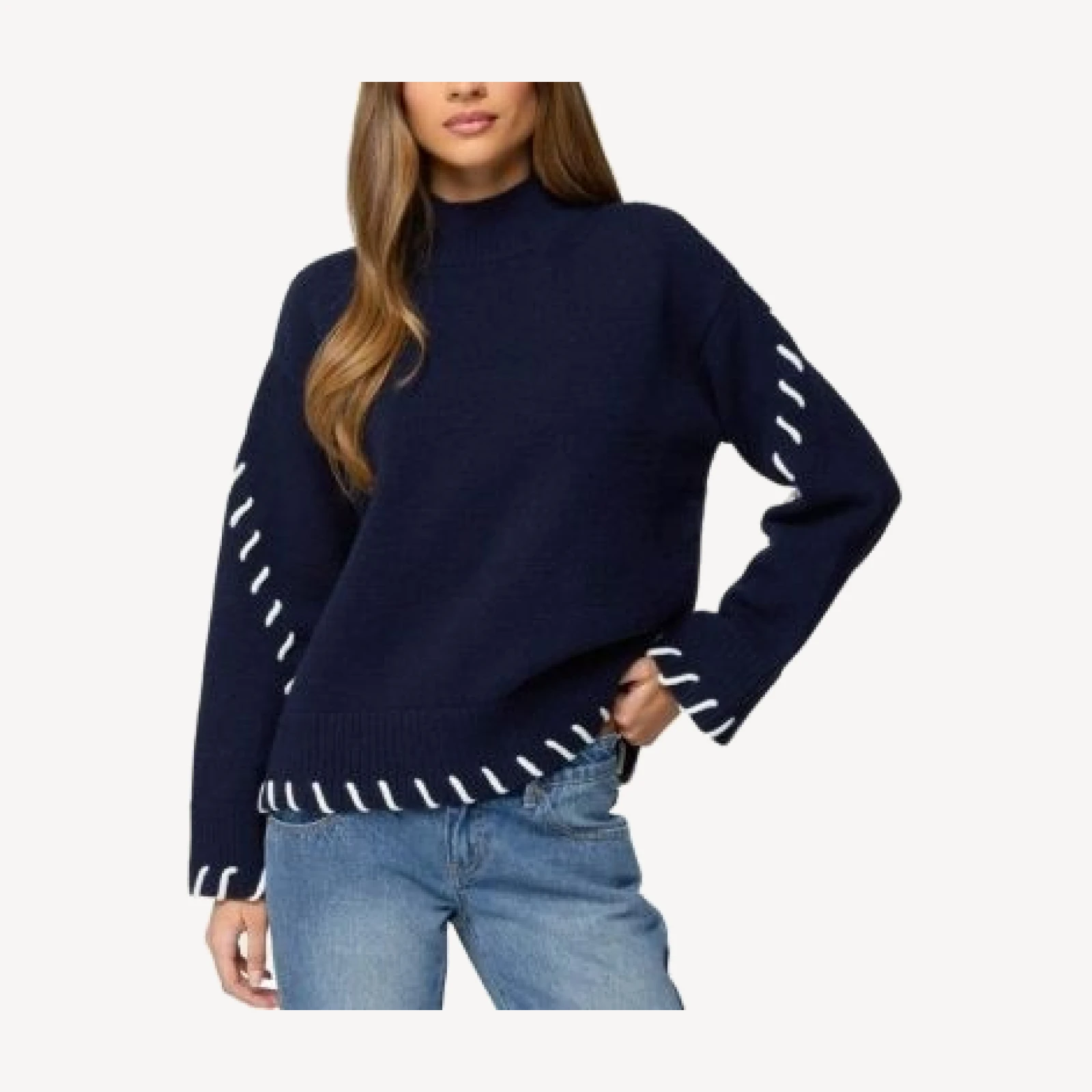 Edikted Indah Contrast Stitch Oversized Sweater