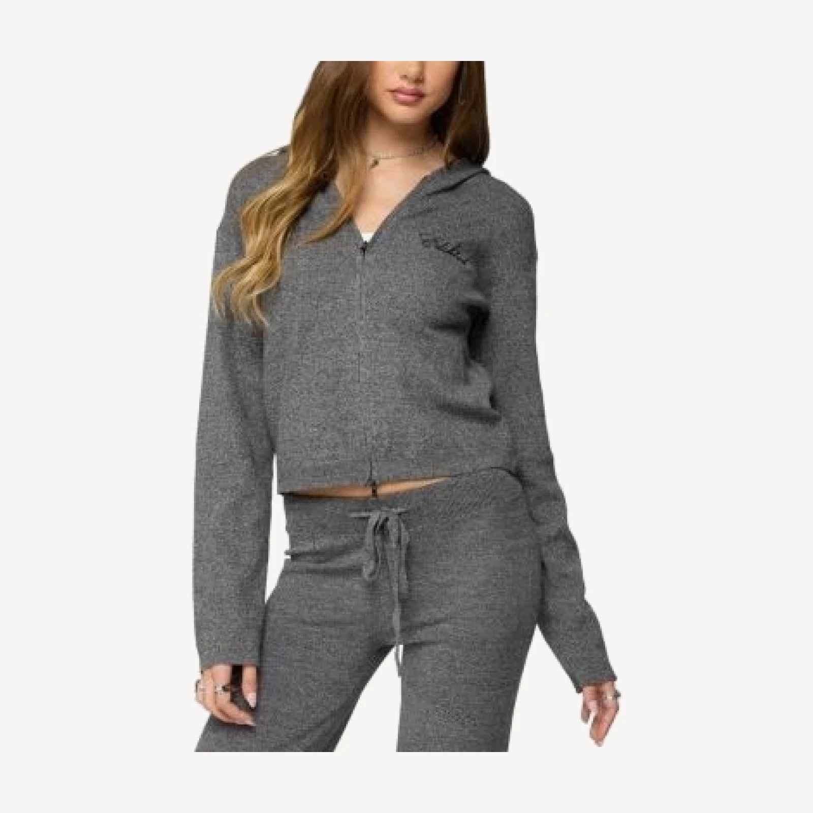 Edikted Ayah Knit Zip Up Hoodie