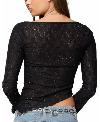 Edikted Mare Asymmetric Gem Sheer Lace Top