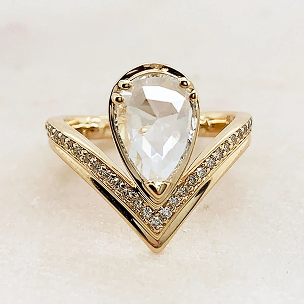 Celestine Orbit Ring - Yellow Gold & Rose Cut White Diamond