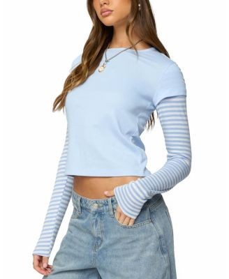 Edikted Stripey Layered Long Sleeve T-Shirt