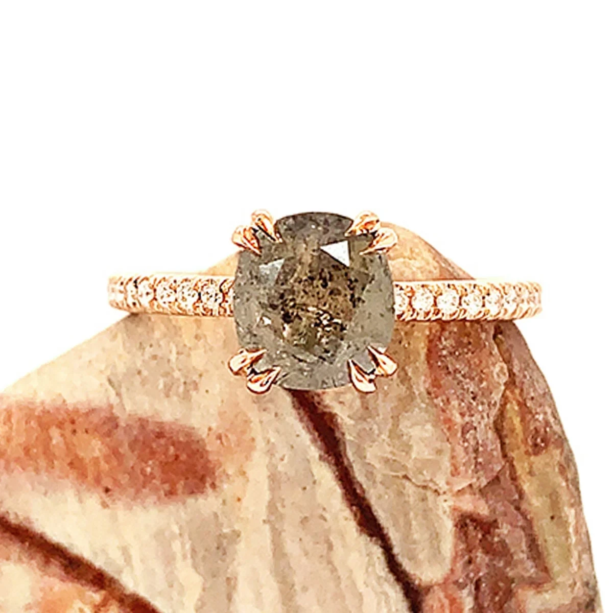 Eleonore Delicate Ring - Rose Gold, Grey Diamond & White Diamond