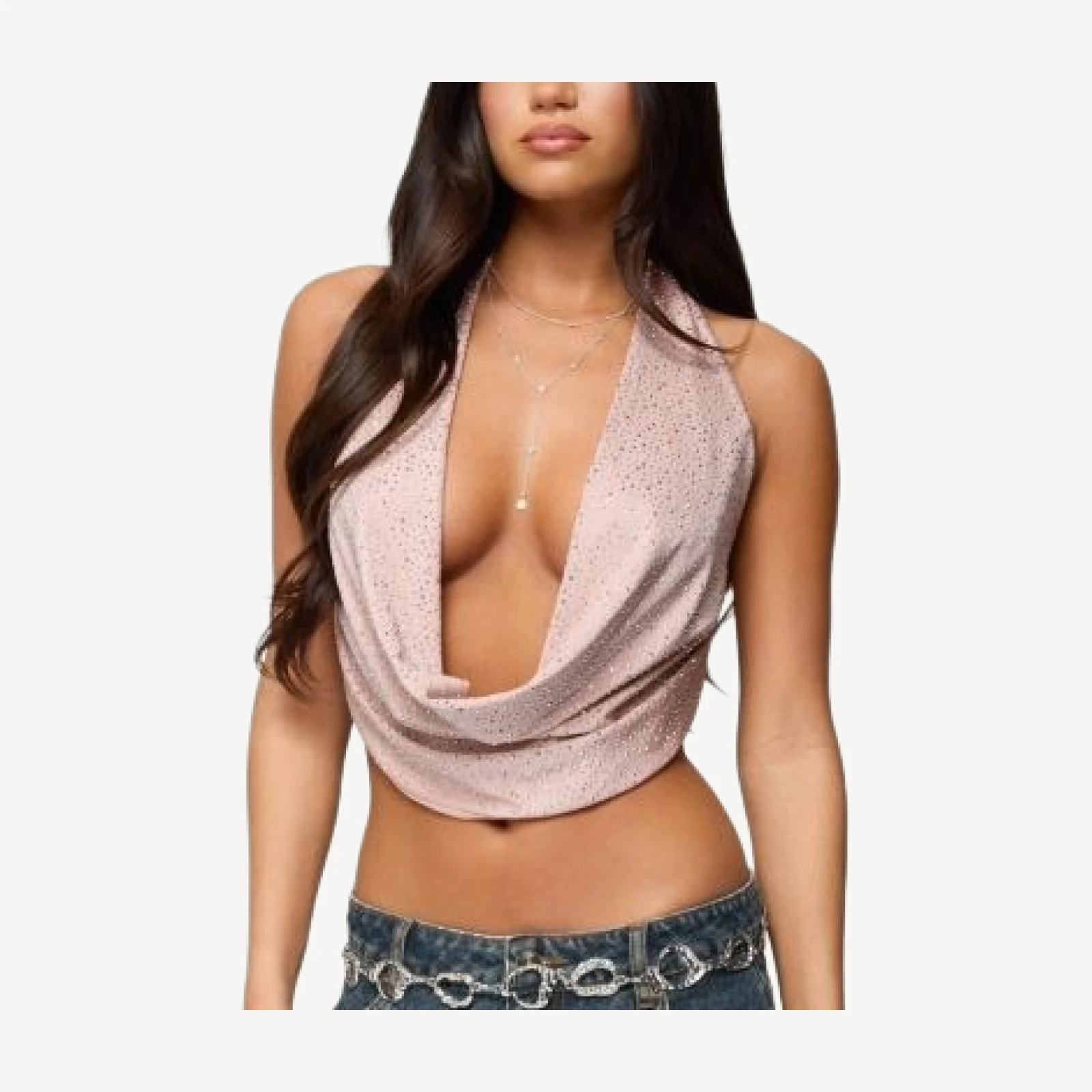 Edikted Studded Backless Cowl Neck Top