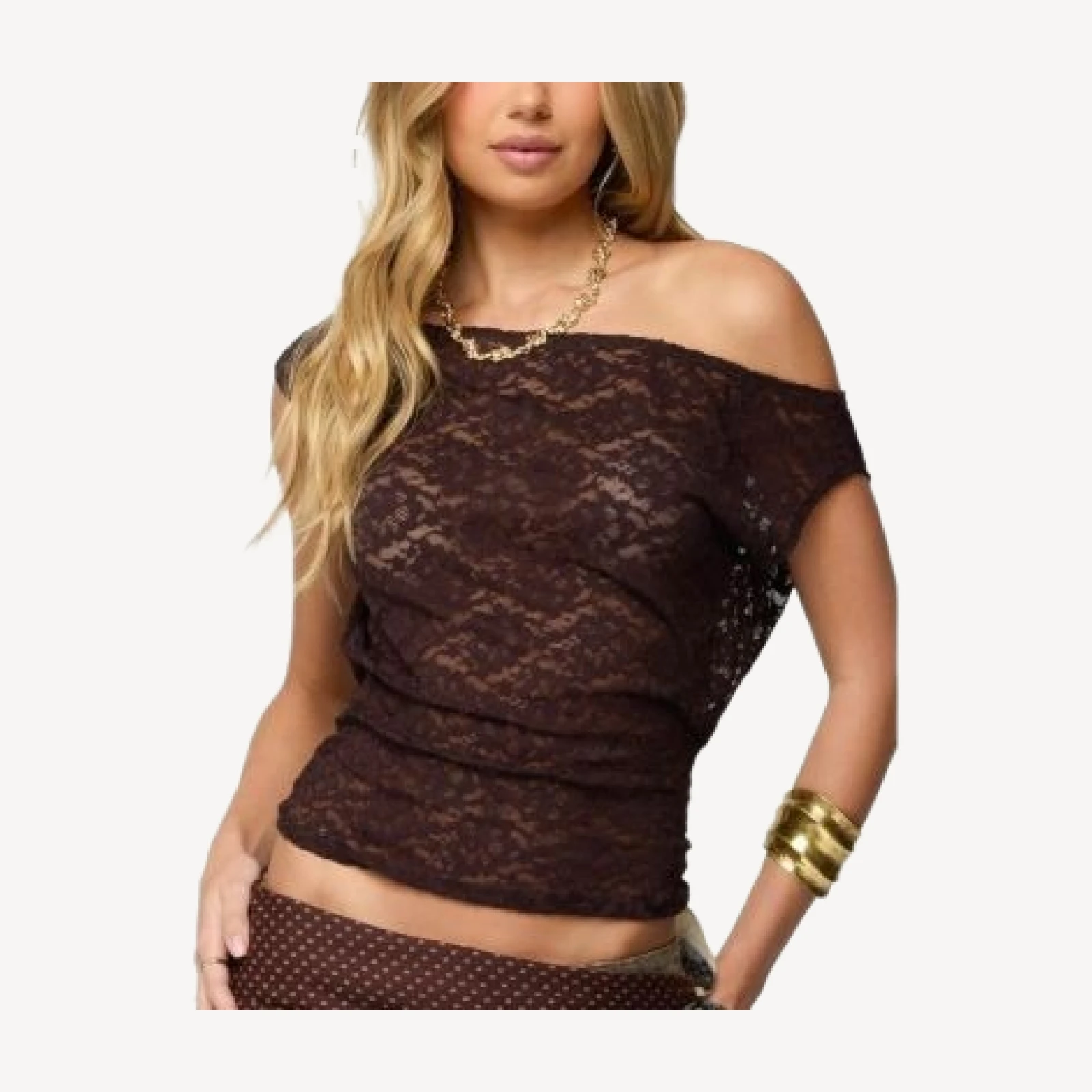 Edikted Kessa Sheer Lace Off Shoulder Top