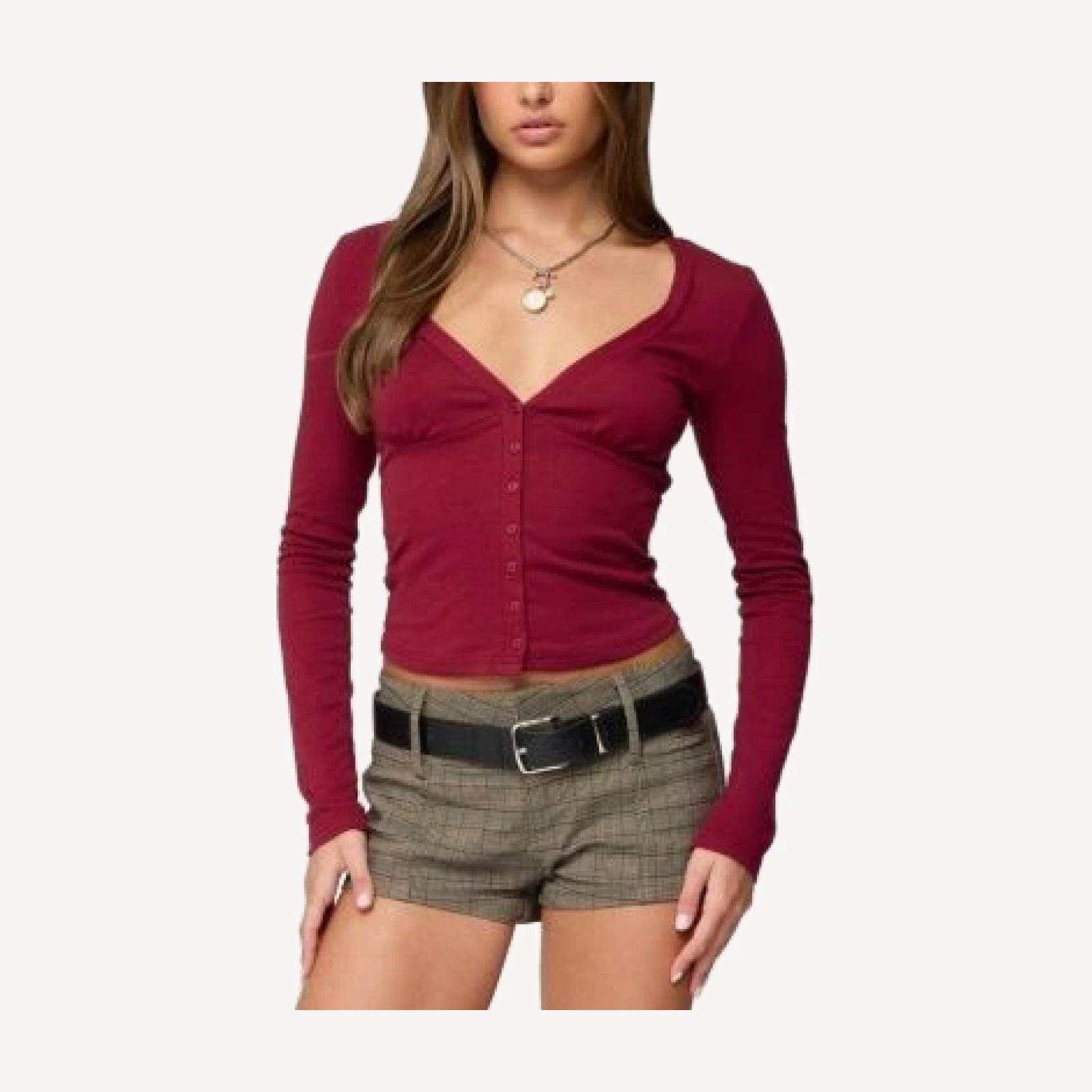 Edikted Charla V Neck Button Up Top