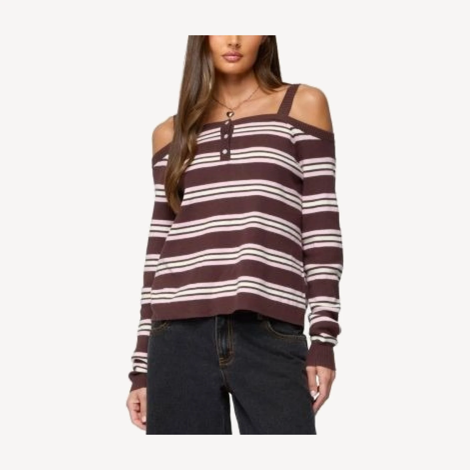 Edikted Shyla Off Shoulder Striped Knit Top
