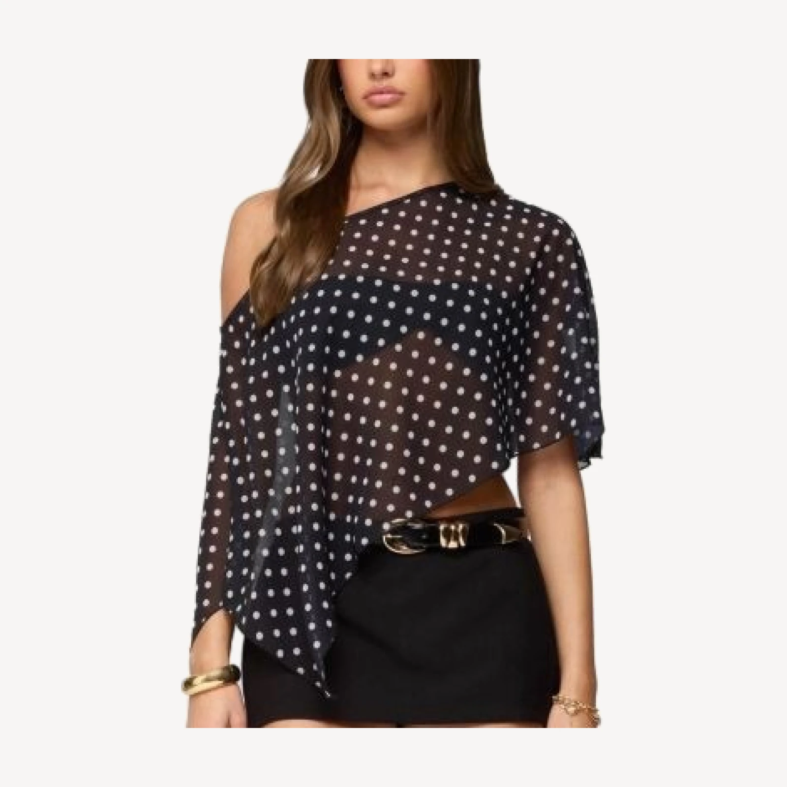 Edikted Sheer Chiffon Asymmetric Polka Dot Poncho