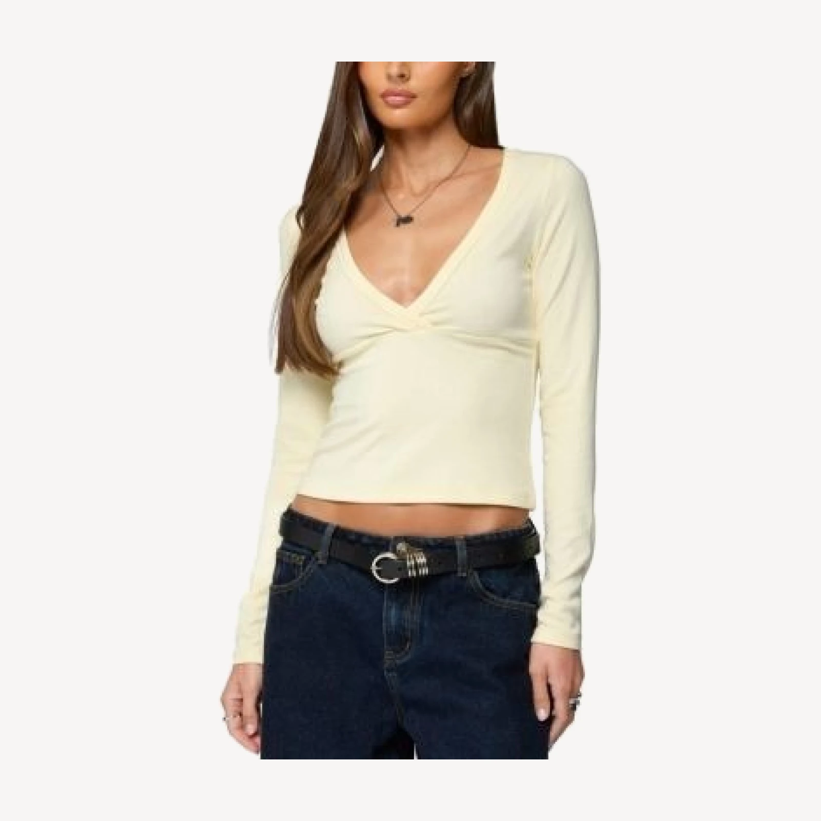 Edikted Doron V Neck Long Sleeve Top