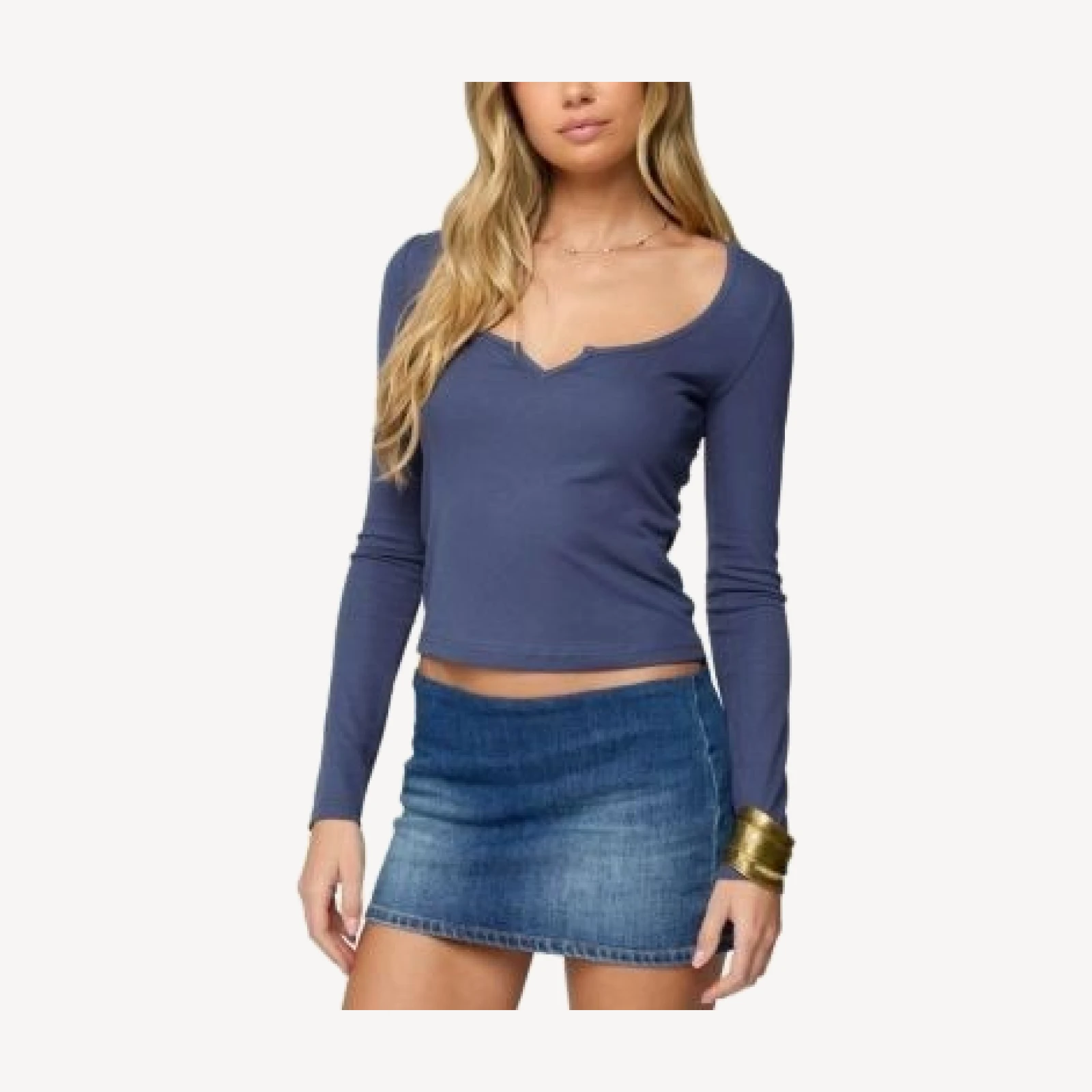 Edikted Notch Scoop Neck Long Sleeve Top