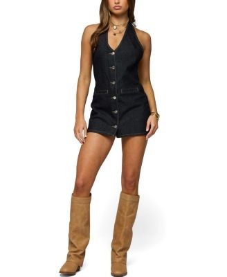 Edikted Destinee Denim Halter Mini Dress