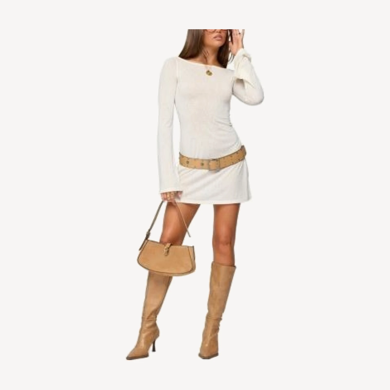 Edikted Noria Sheer Flared Sleeve Mini Dress