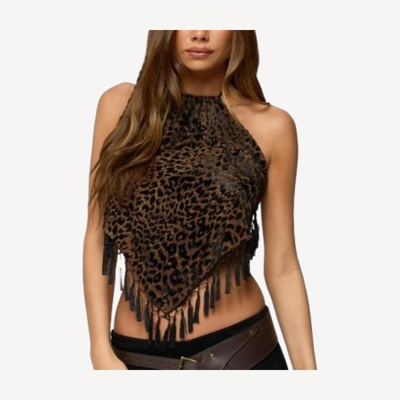 Edikted Printed Backless Tassel Handkerchief Top