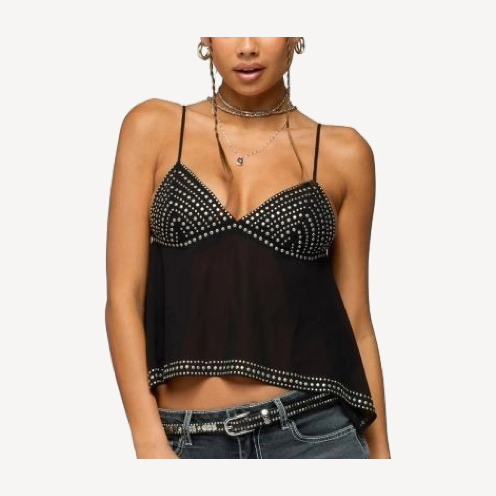 Edikted Studded Asymmetric Sheer Babydoll Top