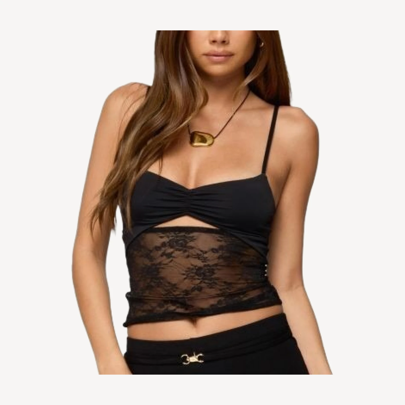 Edikted Damarie Cutout Ruched Sheer Lace Top