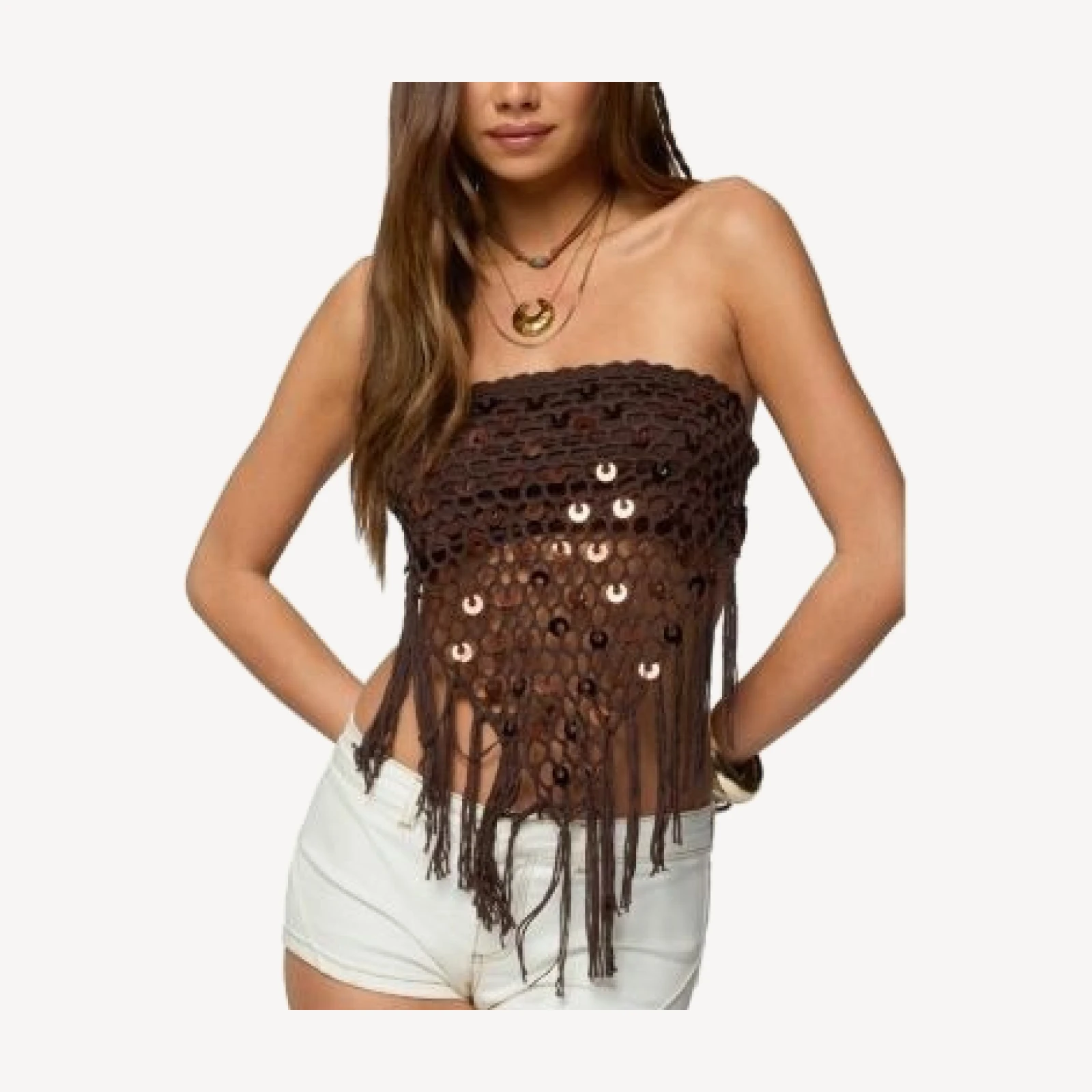 Edikted Handkerchief Backless Crochet Fringed Top