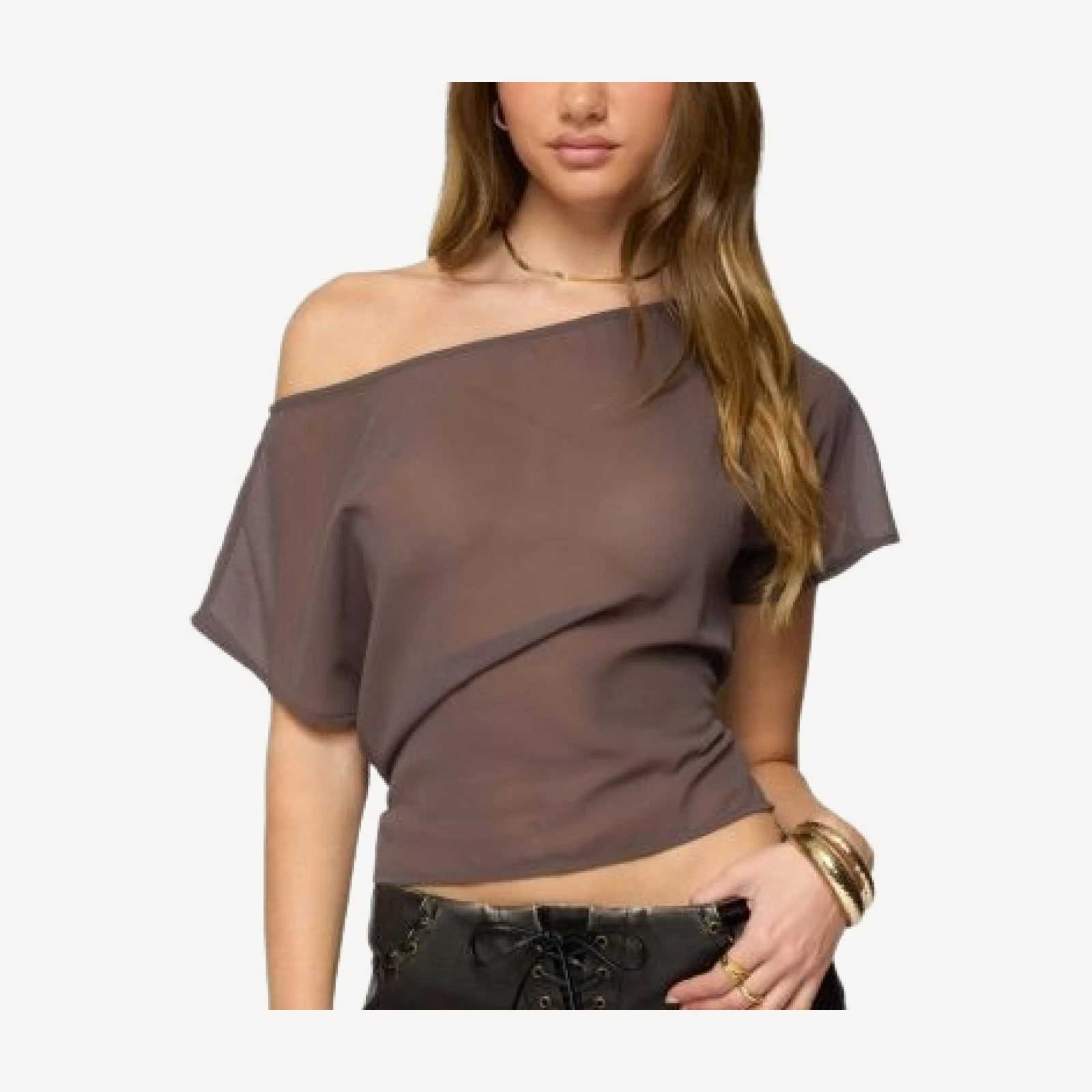 Edikted Noria Sheer Chiffon Off Shoulder Top