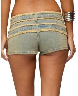 Edikted Alyza Distressed Belt Washed Denim Micro Shorts