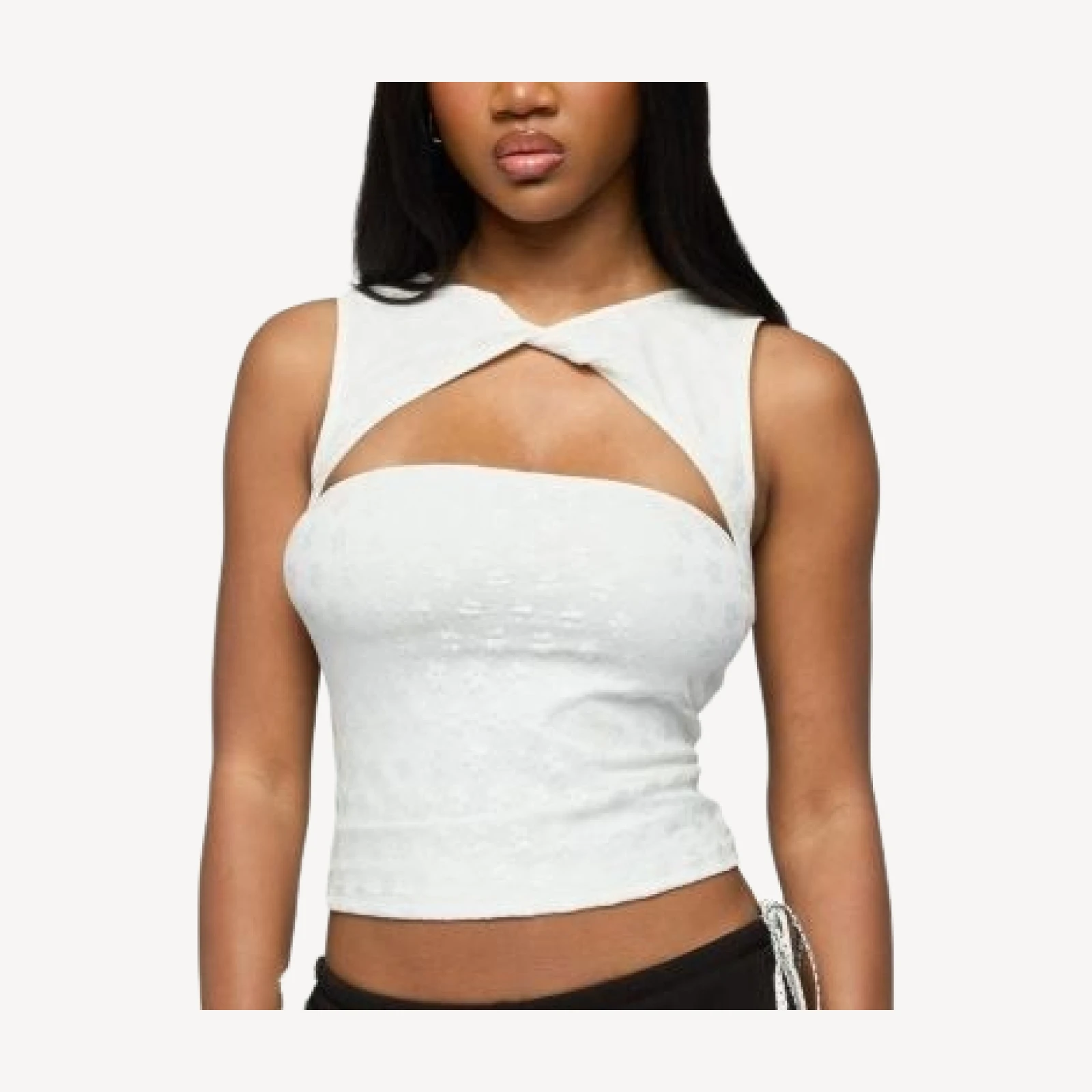 Edikted Elisia Twist Cutout Flower Lace Top