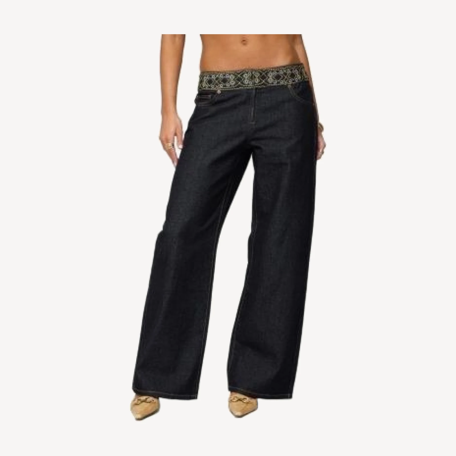 Edikted Carlie Embroidered Low Rise Wide Leg Jeans