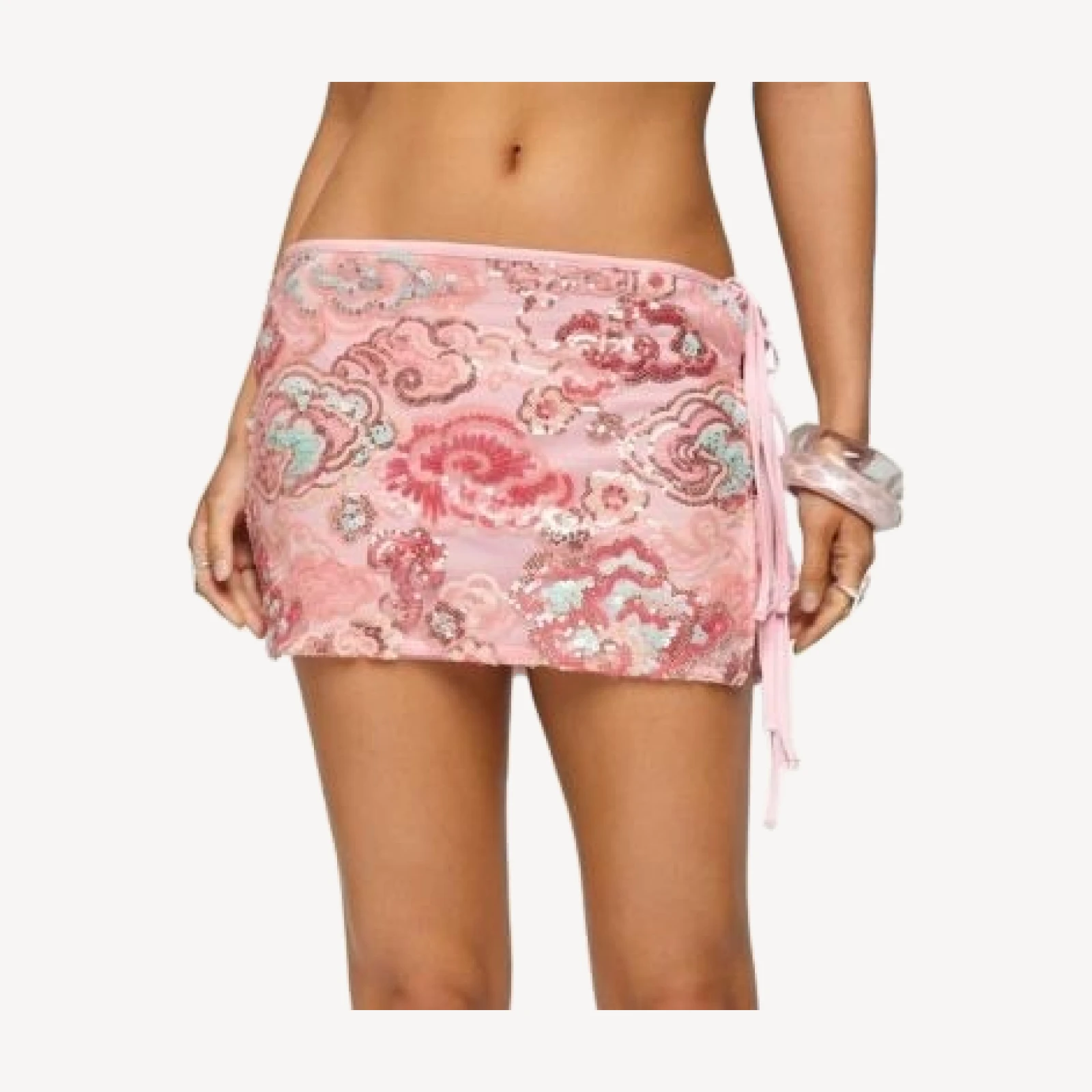 Edikted Bead & Sequin Side Tie Mini Skirt